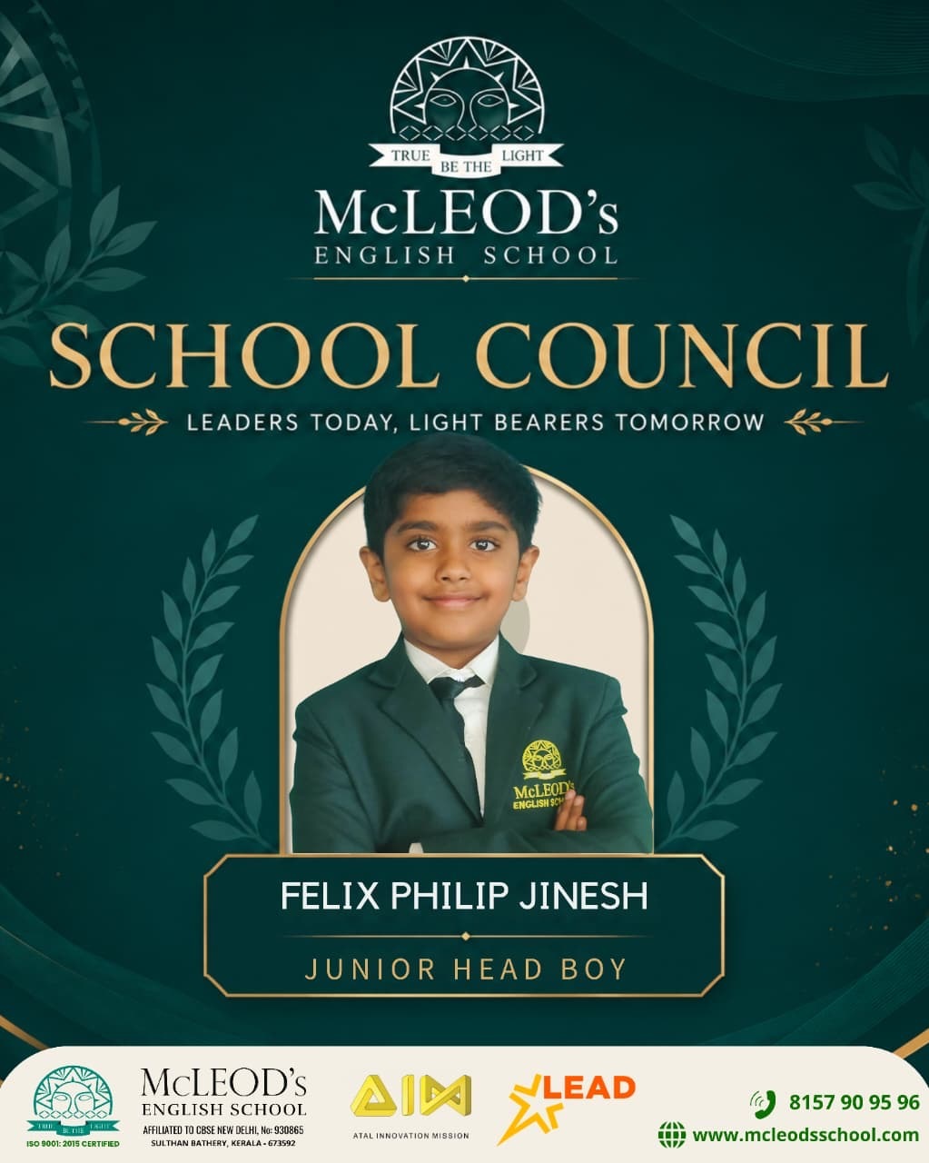 Felix Philip Jinesh - Junior Head Boy